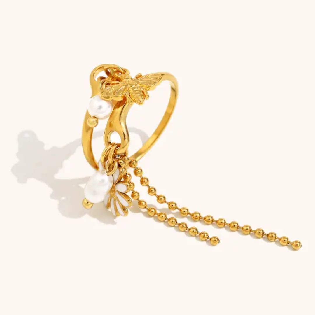 Pearl Daisy Tassel Ring