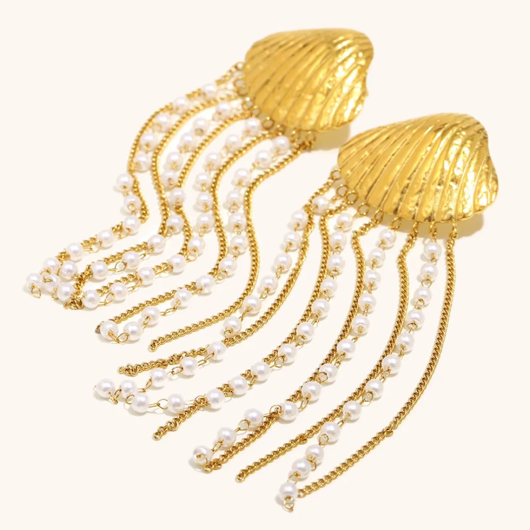 Aurora Shell Pearl Tassel Earrings